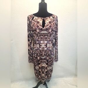 Jennifer Lopez NWT XL animal print ong sleeve midi dress, neckline cutouts